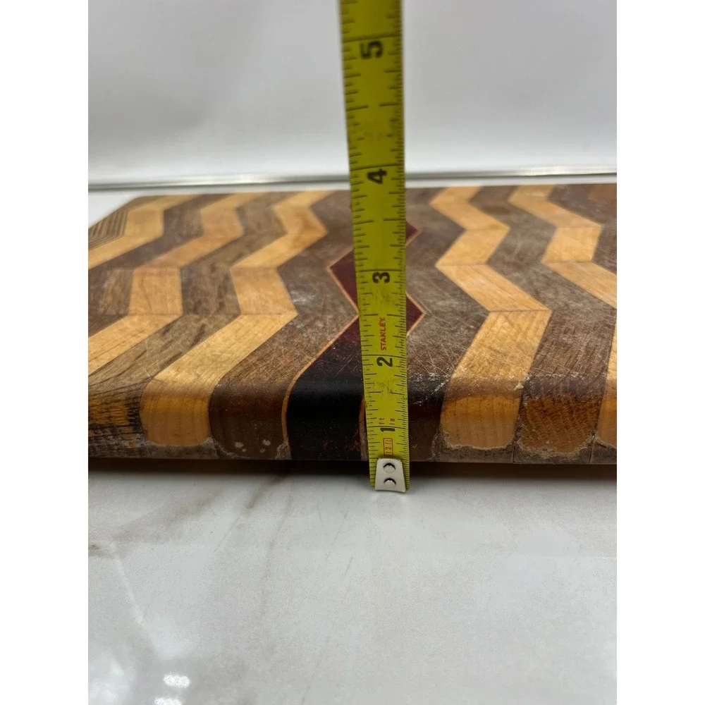 David Levy Handcrafted Mixed Wood Chevron Cutting Board Davis CA Artisan 14.5
